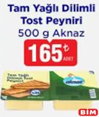 AKNAZ TAM YAĞLI DİLİMLİ TOST PEYNİRİ 500 G